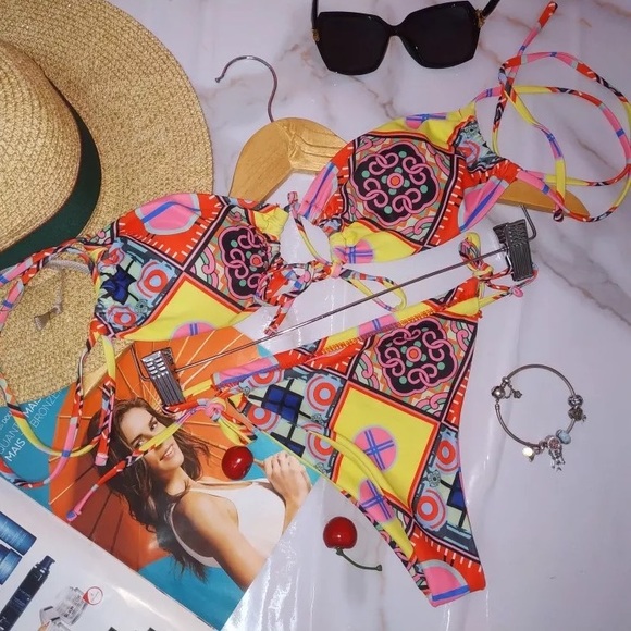 Flirty & Fun In Pink Mixed Media Bandeau Bikini - Picture 5 of 6